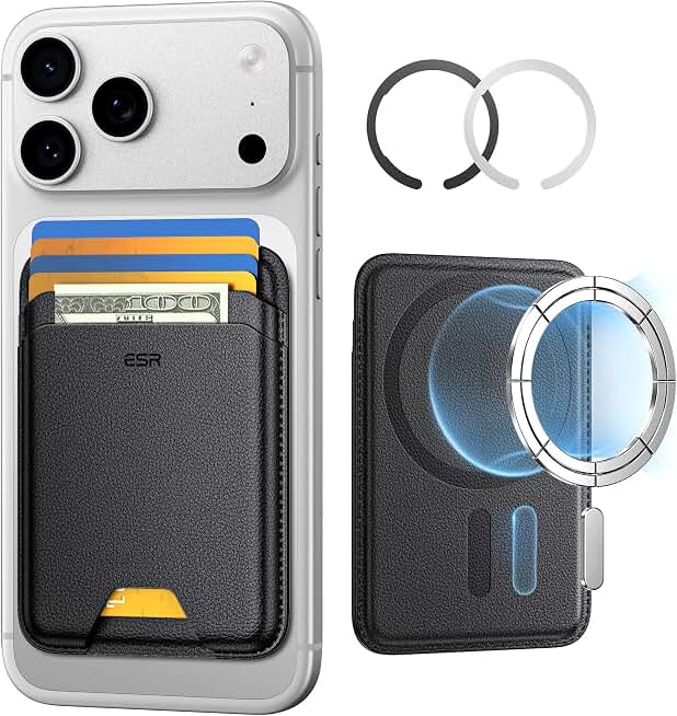 ESR for MagSafe Wallet, 5 Card Holder for Phone Case, RFID Blocking | MagSafe Sticker Included, Slim Magnetic Wallet for iPhone 17 Pro Max 17e 16 15 14 13 12 Series, Selected Samsung Galaxy,Black ClimeCo Certified