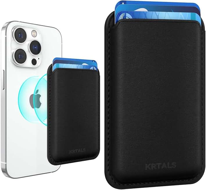 Magnetic Wallet Cell Phone Card Holder for Phone Case with Mag-Safe | Stronger Magnetic RFID Leather Phone Wallet Stick on Series of iPhone 17/16/15/14/13/12 and Pro/Promax, Dark