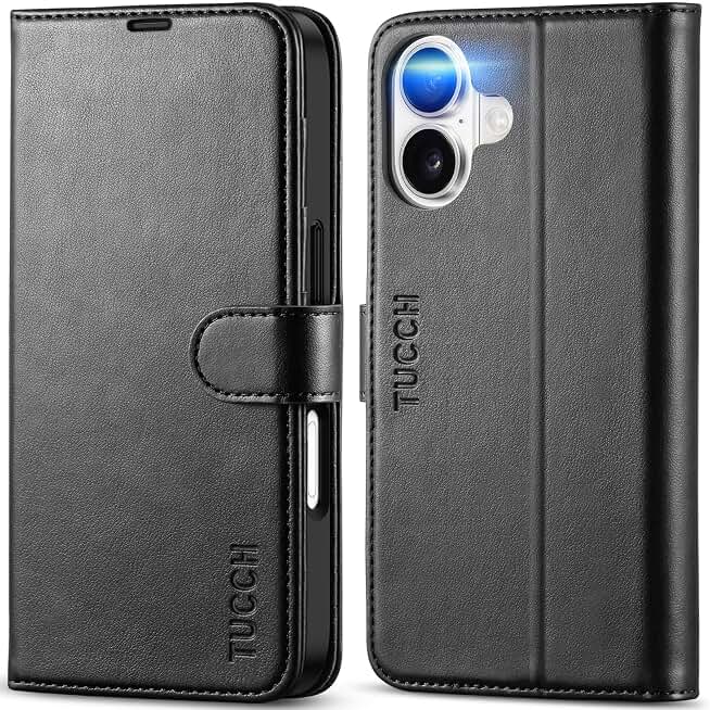TUCCH Wallet Case for iPhone 17 (6.3") 2025, 4 Card Holders, Black | RFID Blocking, Viewing Stand, Shockproof TPU Shell, PU Leather, Magnetic Closure, Protective Folio Flip Cover