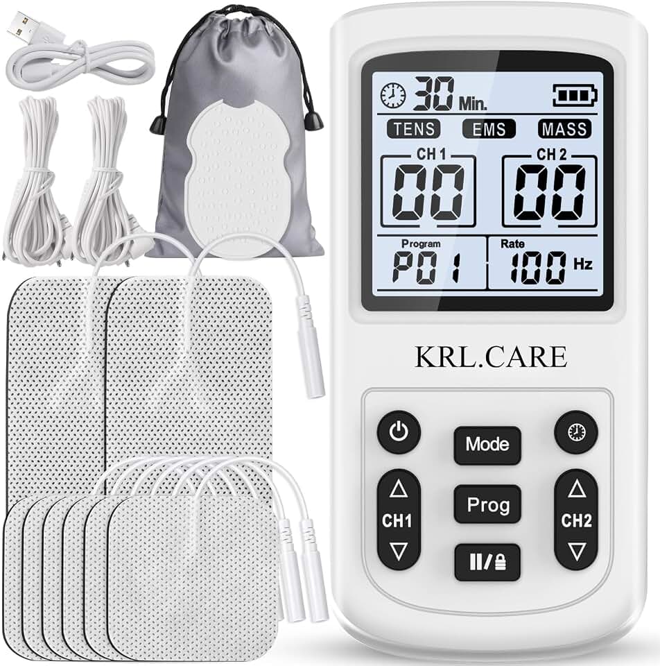 3-in-1 TENS Unit Muscle Stimulator, EMS Massage Machine with 40 Intensities for Gradual Shoulder, Sciatica, Back Pain Relief, Muscle Recovery, 28 Modes Portable Dual Channel with 8 Electrodes Pads