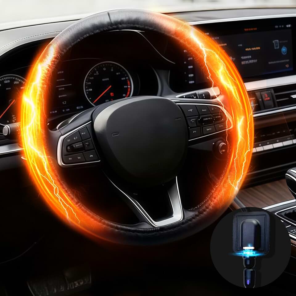 Heated Steering Wheel Cover - No Wrapped Around 14.5-15" Car Steering Wheel Cover Warmer, USB Rapid Heating Universal fit for Vehicles, Trucks, SUVs 14.5-15in