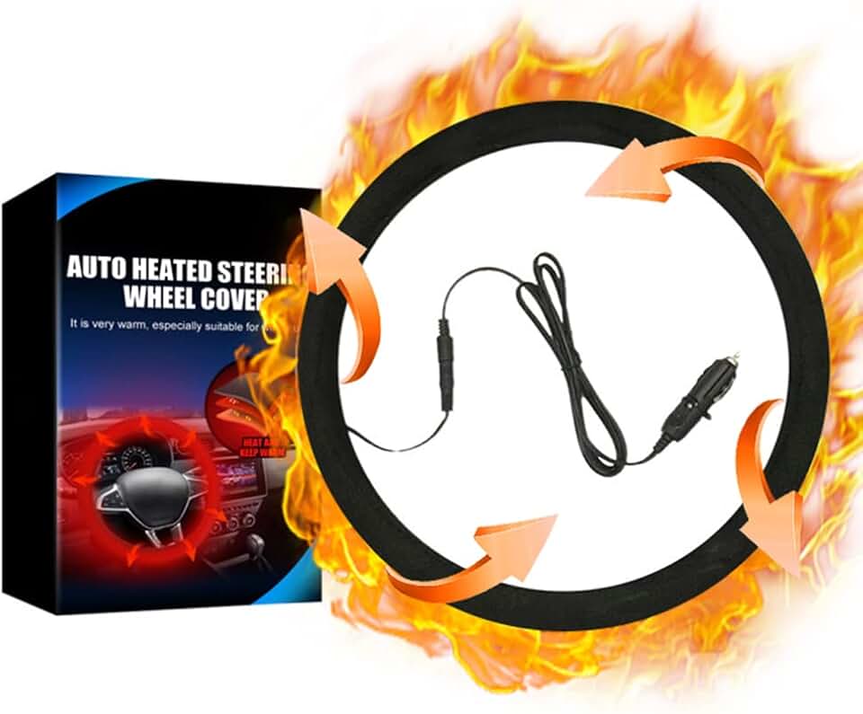 Heated Steering Wheel Cover Universal 12V Steering Wheel Warmer 14.5-15.5 Inch Heated Auto Steering Wheel Protector Cover for Cars Trucks Vans (black2)