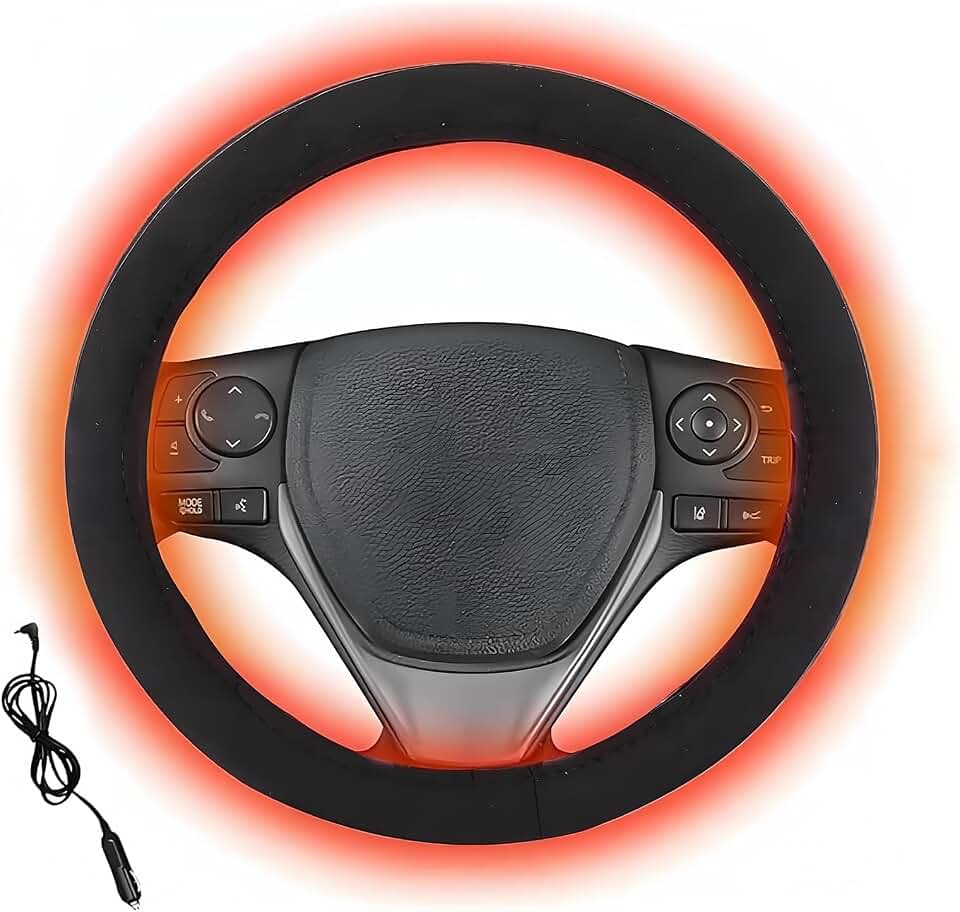Car Steering Wheel Heater Cover,15" 12V Fast Heating PU Leather Car Wheel Warmer,USB Rechargeable