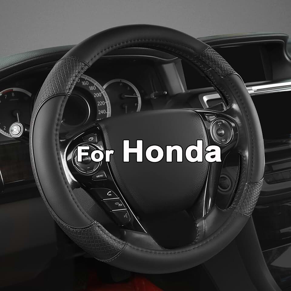 GIANT PANDA Steering Wheel Cover for Honda Civic(2006-2015),CR-Z, Insight, S2000 (Black-Small Size)