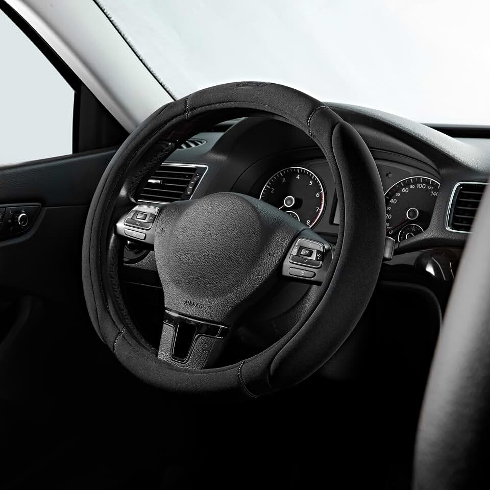 Skechers Steering Wheel Cover, Memory Foam Car Steering Wheel Cover,14.5-15inch Anti-Slip Safety Comfortable Desgin, Universal Accessory for Diverse Cars, Truck,SUV (Black &amp; Black)