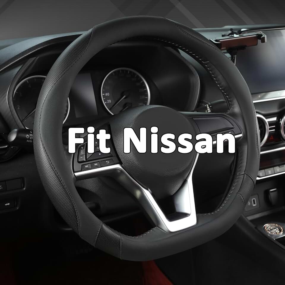 West Llama Flat Bottom Car Steering Wheel Cover for Nissan,D Shaped Steering Wheel Cover for Rogue,Altima,Kicks (Black-Standard Size)