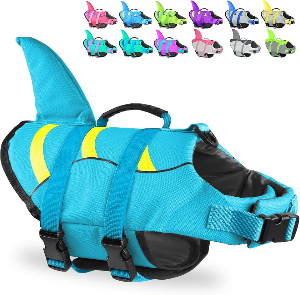 Fragralley Shark Dog Life Jacket, Adjustable Dog Life Vest with Shark Fin, Suit for Small Medium Large Dog Life Vest for Swimming and Boating Recycled Claim Standard Blended