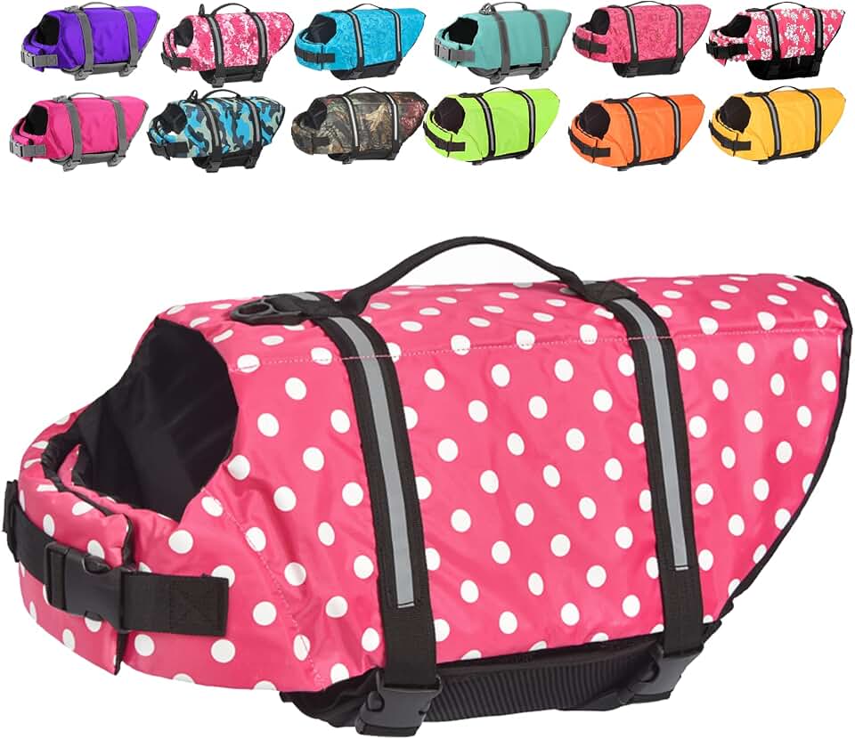 Doglay Dog Life Jacket with Rescue Handle, Dog Life Vest for Swimming Boating, Adjustable Reflective Puppy Swim Vest with Superior Buoyancy for Small Medium Large Dogs Recycled Claim Standard 100