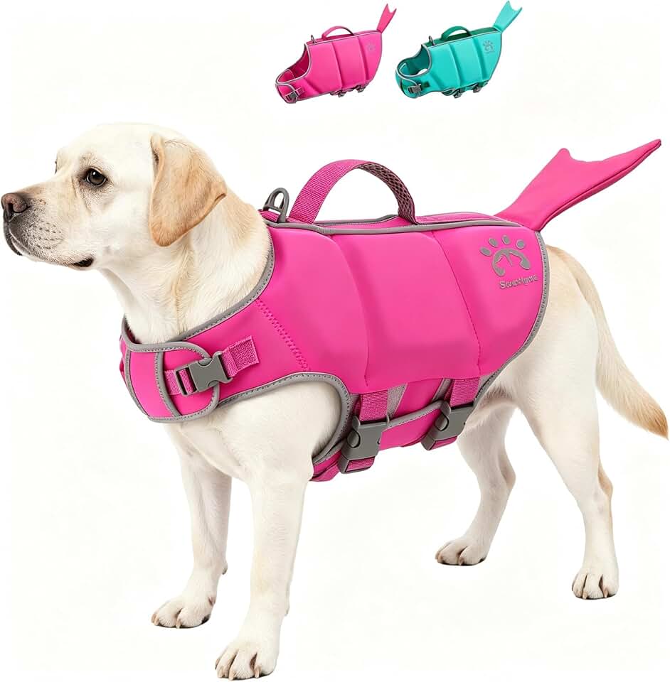 Dog Life Vest, High Buoyancy Dog Life Jackets for Swimming Boating Pool | Neoprene Dog Swim Vest Swimsuit with Rescue Handle, Reflective Strips, Adjustable Pet Flotation Vest (RosePink, S)