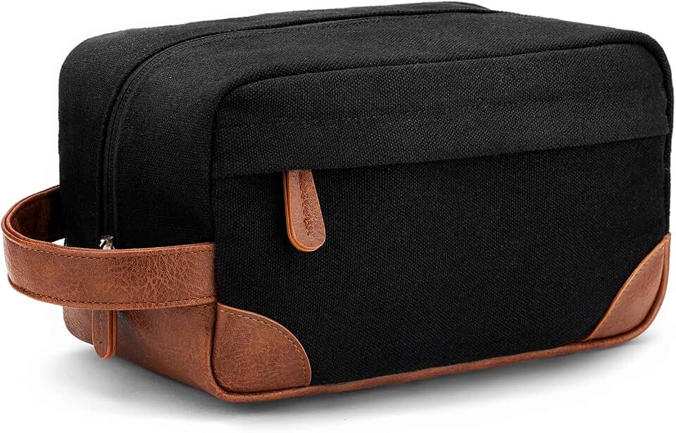 Vorspack Canvas Travel Toiletry Bag for Men, Medium, Black | Water-Resistant Travel Bag for Toiletries, Large Capacity, Organized Compartment, Suitable for Shaving, Grooming, Accessories
