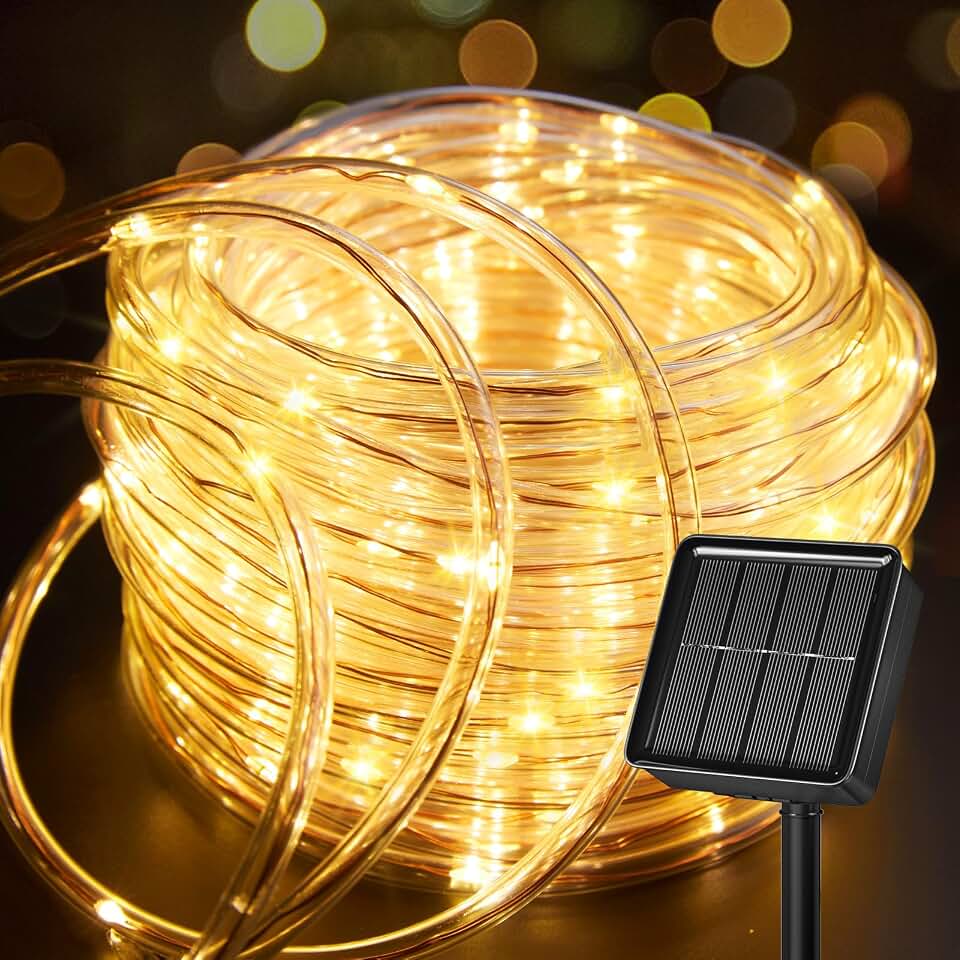 Brightown 39FT 100LED Solar Rope Lights Outdoor Waterproof, Warm White | IP65 Solar Powered Fairy Lights with 8 Lighting Modes, Outdoor String Lights for Party Garden Yard Holiday Tree Decoration ClimatePartner certified
