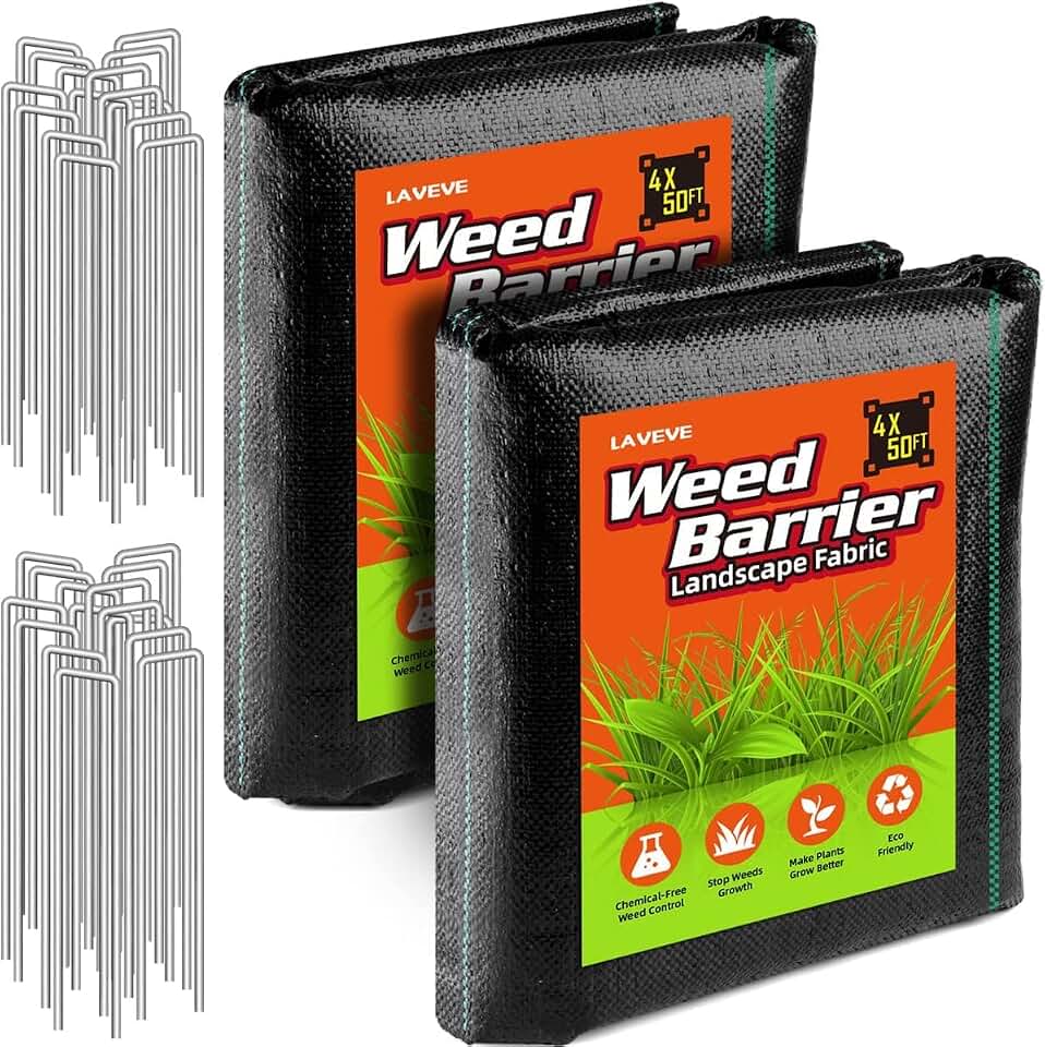 LAVEVE Heavy Duty Weed Barrier Landscape Fabric 4FT x 100FT | 3.2oz Premium Woven Weed Control Garden Cloth, Weed Block Ground Cover Mat for Gardening, Farming (4x50FT x 2Pack)