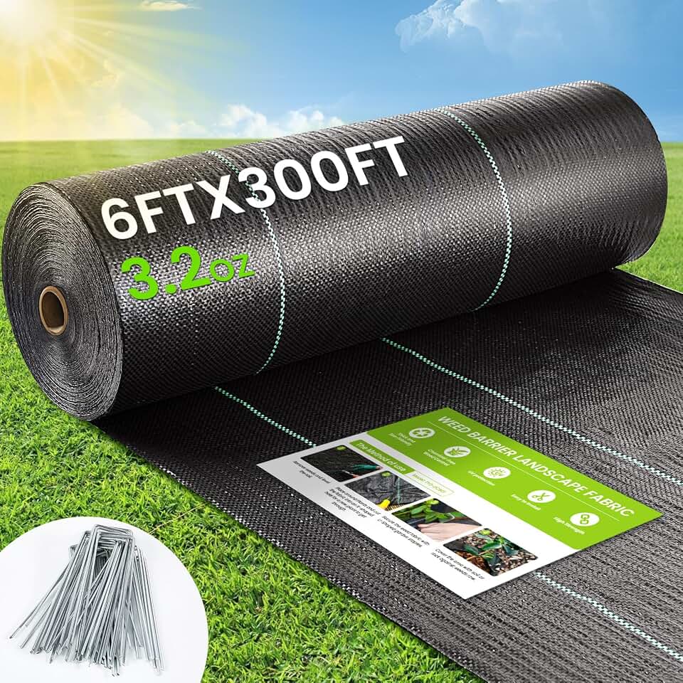 Weed Barrier Fabric, 6x300ft Landscape Fabric, 3.2oz Heavy Duty Durable Woven Geotextile Fabric, High Permeability Ground Cover Mat, Driveway Fabric, Garden Weed Control Cloth with 20 U-Securing Pegs