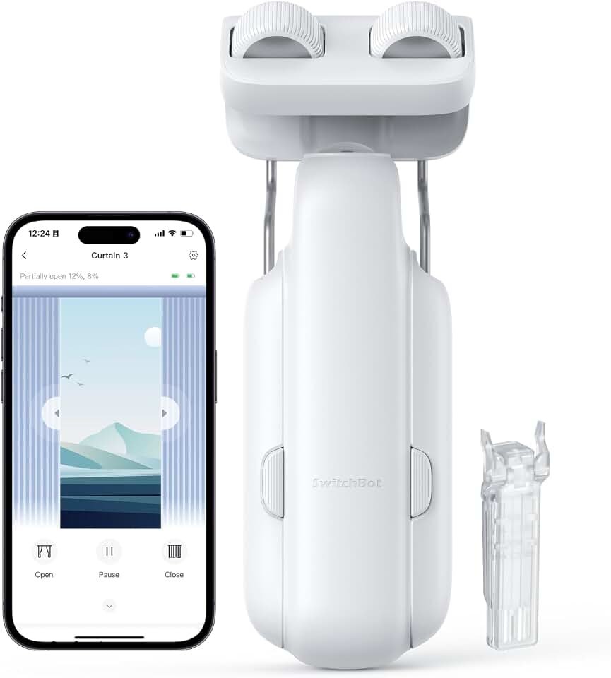 SwitchBot Automatic Curtain Opener - Bluetooth Remote Control Smart Curtain with App/Timer, Upgraded High-Performance Motor, Add Hub to Work with Alexa, Google Home, HomeKit