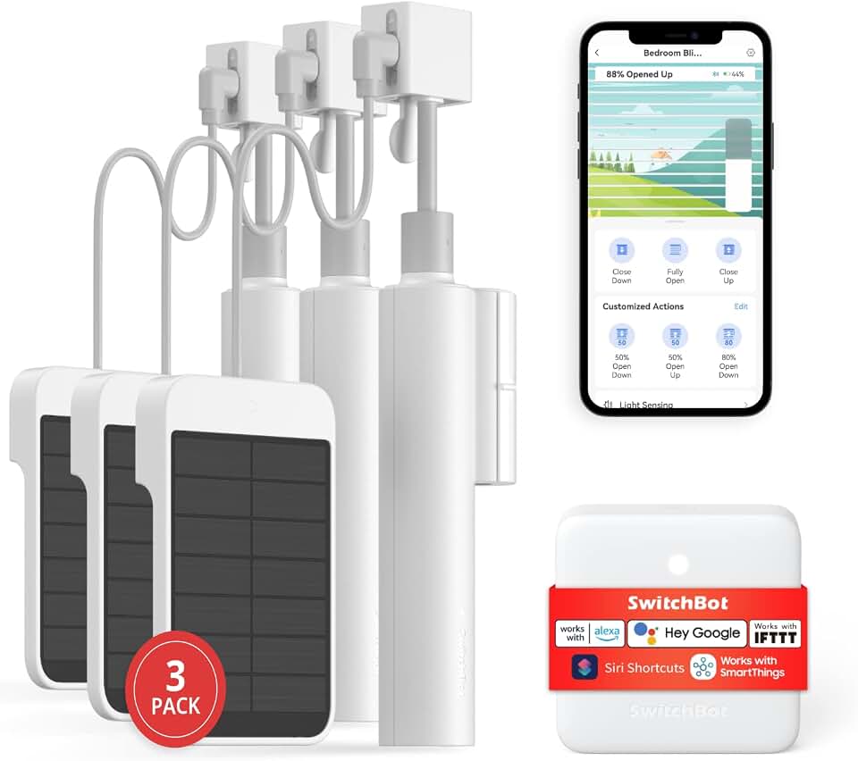 SwitchBot Smart Electric Motorized Blinds Kit - 3Pack with 2.4G WiFi Remote Control, Solar Powered, Compatible with Alexa, Google Home and Siri, Light Sensing Control, Unlimited Group Control