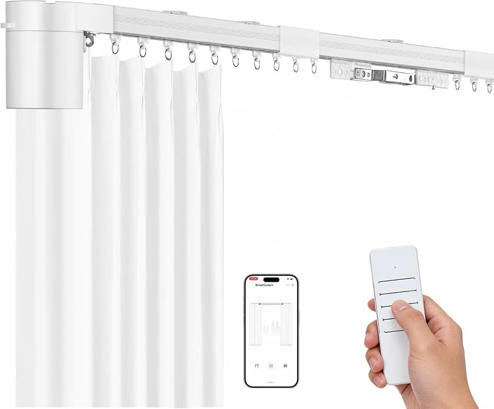 Smart Electric Curtain Track, 177" Motorized Curtain Rail with APP &amp; Remote Control, Ultra Quiet Automatic Smart Home Curtain System for Living Room Bedroom, Fixed-Length Design for Smoother Operation