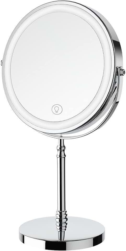 DEIOVWXS Makeup Mirror, Rechargeable Vanity Mirror with 3 Lights, 1X/10X | Adjustable Brightness, 3000mAh, Double-Sided, Gift for Mom, Women, Wife, Girls, Dorm Room Essential