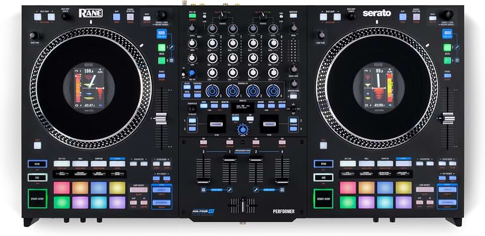 RANE PERFORMER 4-Channel DJ Controller | Motorized DJ Mixer, 4-Decks, 7" Platters, Displays, Precision Feel Faders, Stem Split, Advanced FX, Serato DJ Pro Included