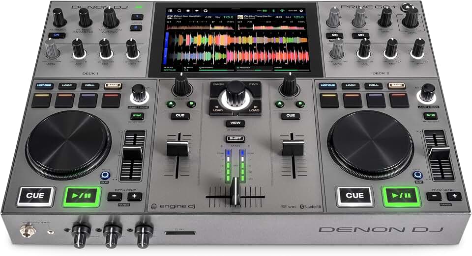 Denon DJ PRIME GO+ Standalone Portable DJ Controller | 2-Deck Mixer with Stem Separation, Wi-Fi, Bluetooth, Lighting Control, 7" Screen, and Battery