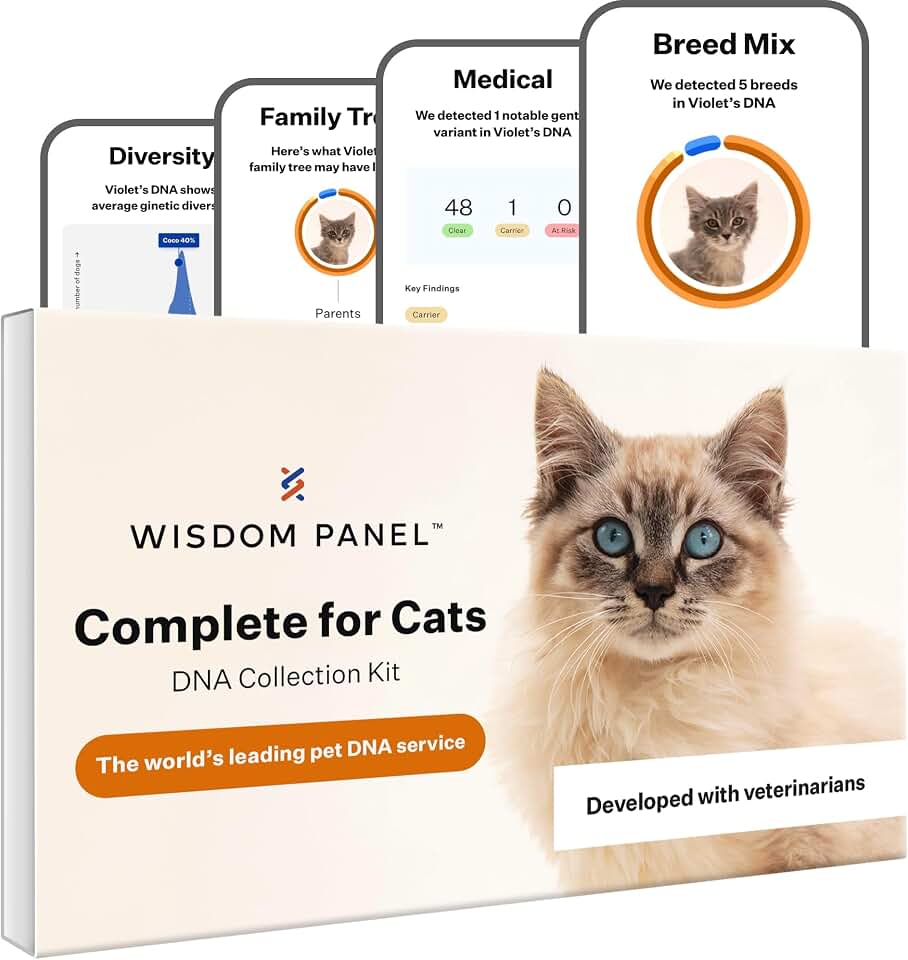 Wisdom Panel Complete: Comprehensive Cat DNA Test kit for 45 Health Genetic Health Conditions, 70+ Breeds and populations, 25+ Traits, Blood Type - Pack of 1