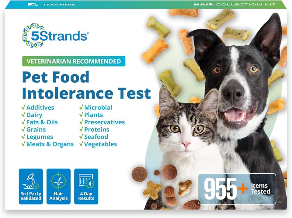 5Strands Pet Food Intolerance Test for Dogs &amp; Cats, 825 Items Tested | Identify Food Triggers for Pets of All Breeds &amp; Ages. At-Home Hair Analysis to Pinpoint Gut Health Stressors, 4 Day Results